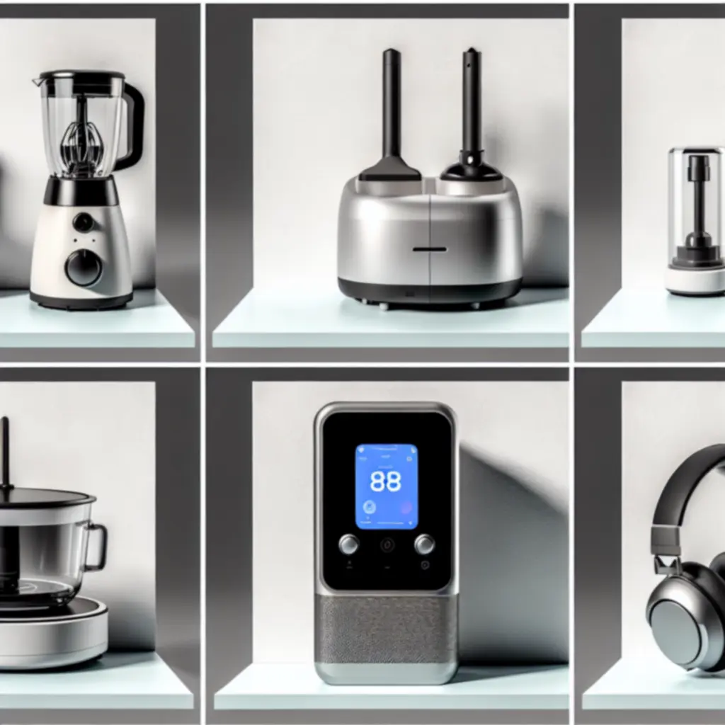 Estetycznie ułożone małe AGD kuchenne na półkach